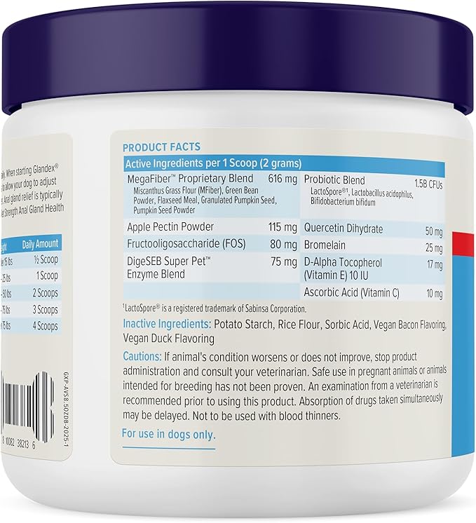 Glandex Dog Fiber Supplement Powder for Anal Glands with Pumpkin, Digestive Enzymes & Probiotics - (Regular or Advanced Strength) - Boot The Scoot (8.5 oz, Advanced Strength Duck & Bacon)-PawvioPets