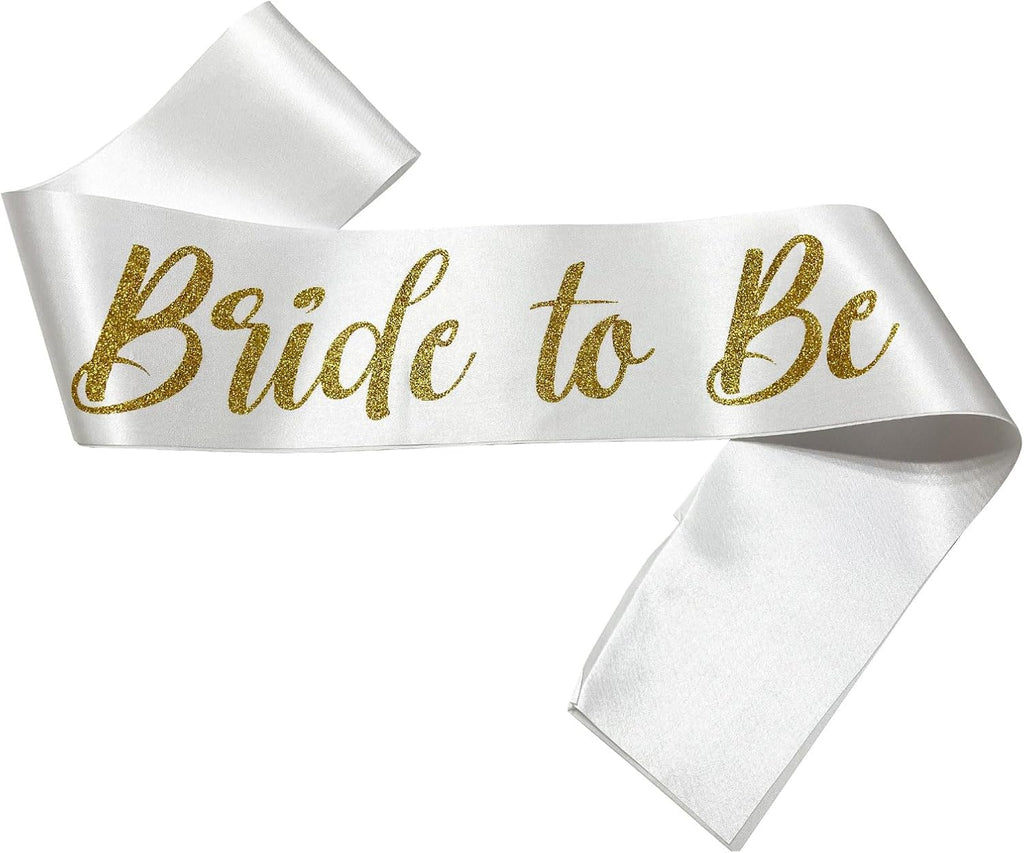 Bride to Be Sash White and Gold, Bride Sash Bachelorette Party Bridal Shower Sashes Bachelor Decorations Just Married Gift Engaged Decor Accessories,White Gold