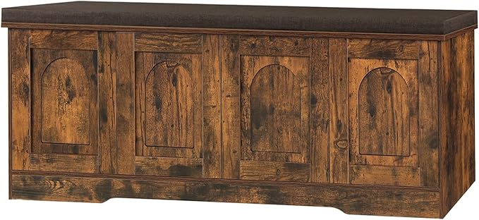 DINZI LVJ Shoe Bench, Entryway Storage Bench with Doors, Cushion, 2-Tier Shoe Rack with 8-Cubby, 47.2”L x 13.8”W Shoe Organizer Cabinet, Adjustable Shelf, Living Room, Bedroom, Rustic Brown-PawvioPets