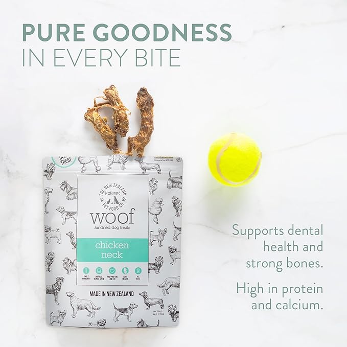 Air Dried WOOF Chicken Neck Treat - Mixer, or Topper - Air Dried, High Protein,Natural, Single Ingredient - 1.76oz-PawvioPets
