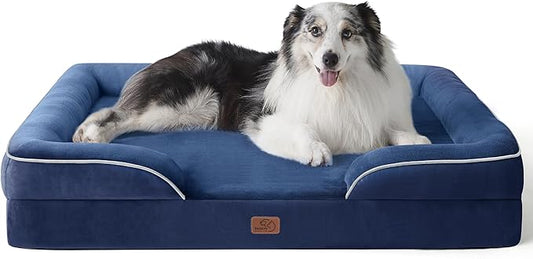 Bedsure Orthopedic Dog Bed for Extra Large Dogs - XL Washable Dog Sofa Beds Large, Supportive Foam Pet Couch Bed with Removable Washable Cover, Waterproof Lining and Nonskid Bottom, Navy Blue-PawvioPets