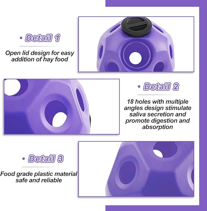 15.75" Hay Ball for Horse with Hanging Strap Slow Feed Horse Treat Ball Extra Large Hanging for Paddock Stall Stable Supplies (Purple)-PawvioPets