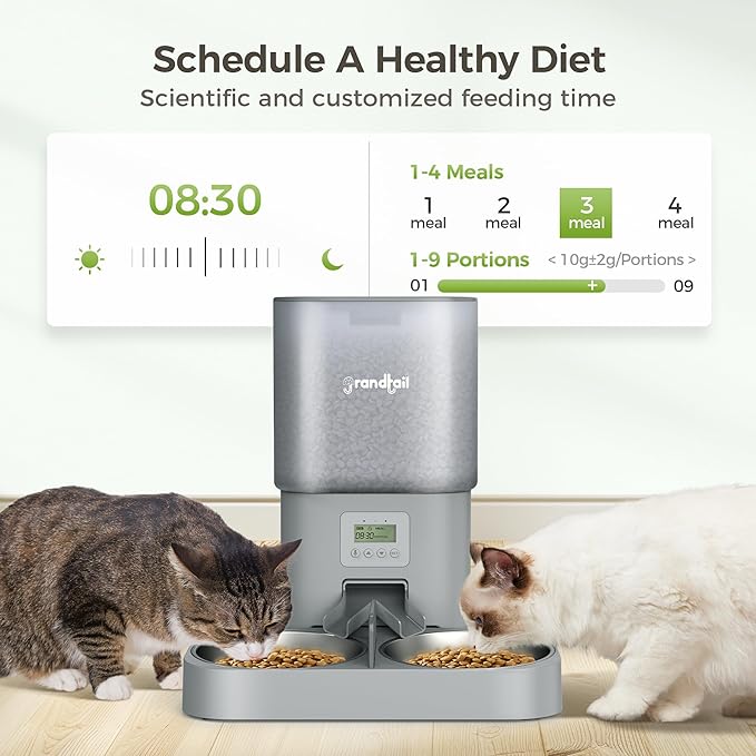Automatic Cat Feeder for Pets, Programmable Meal Dispenser, for Timed Meals for Up to Cats & Dogs Including Dual Power Supply, and Capacity for 4 Meals Daily-PawvioPets
