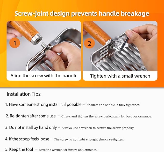 304 Stainless Steel Cat Litter Scoop, One-Piece Pressed Design with No Weld Spots, Durable Anti-Break Handle, Dual Slot Sizes, Easy to Clean, Filters Small Litter Clumps Litter Scoop-PawvioPets