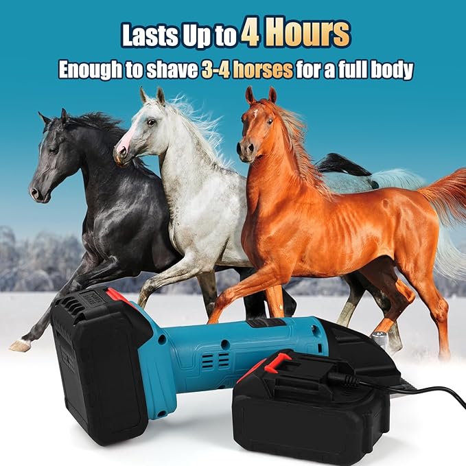 Cordless Electric Professional Horse Clippers,Horse Clippers with 2 PCS Rechargeable Lithium Battery,6 Speeds Heavy Duty Animal Grooming Clippers for Thick Coat-PawvioPets