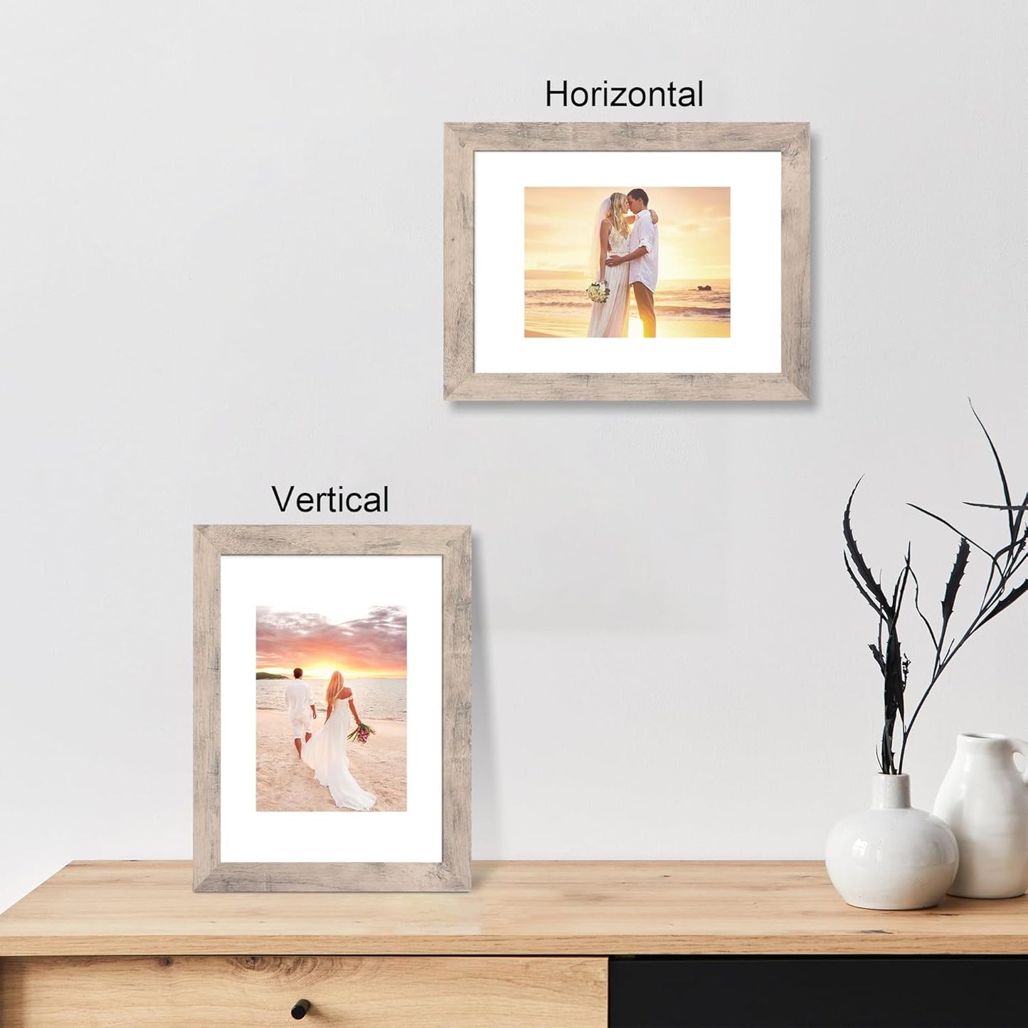 9x12 Picture Frame Set of 4 with Tempered Glass, Smoke Gray Frame Display 6x8 Pictures with Mat or 9 x 12 Without Mat, Rustic Wodd Photo Frames for Wall Mount and Tabletop Display