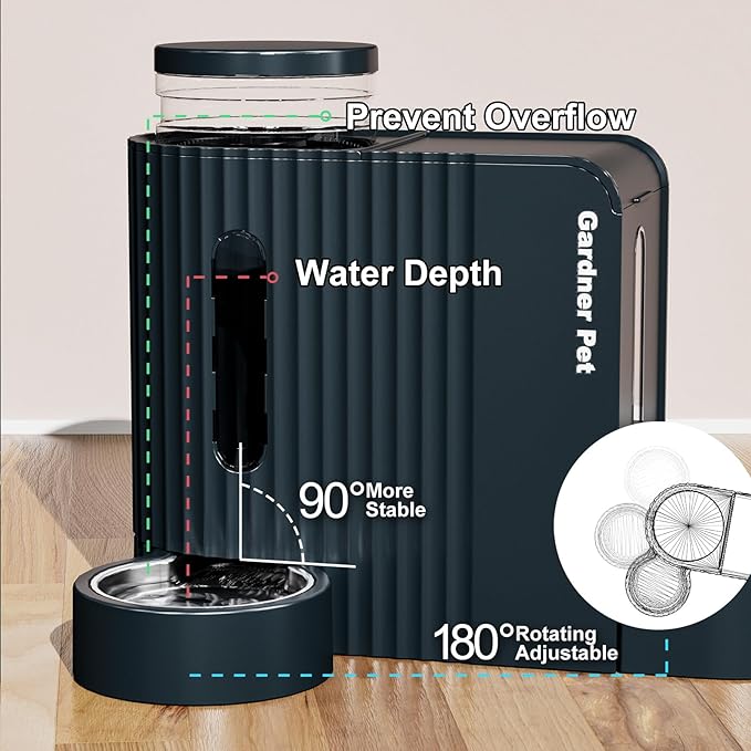 Gardner Pet Automatic Gravity Food Feeder and Water Dispenser, 1.8 Gallons*2 Stainless Steel Two-in-One Set Large Capacity Dispenser for Pets Dogs, Puppies, Kittens (Dark Blue)-PawvioPets