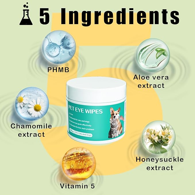 Dog Eye Wipes Gently Remove Tear Stain Eye Debris for Dogs &Cats Pet Grooming Kit Care Wash Cleaner for Eyes Wrinkle Face 100pcs Unscented-PawvioPets