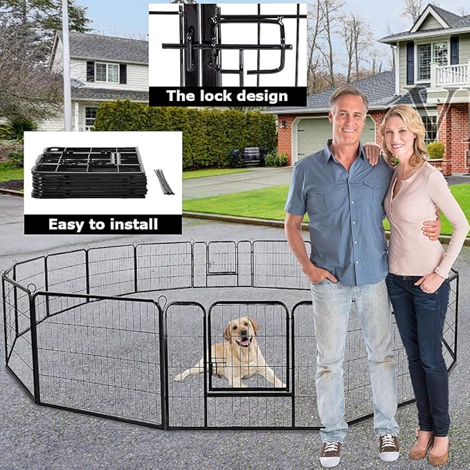 BestPet Dog Playpen Indoor 32 inch 16 Panels Metal Dog Pen Pet Dog Fence Outdoor Exercise Pen with Doors,Pet Puppy Playpen for RV Camping Yard, Black-PawvioPets