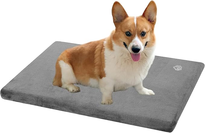 EMPSIGN Stylish Dog Bed Mat Dog Crate Pad Mattress Reversible (Cool & Warm), Water Proof Linings, Removable Machine Washable Cover, Firm Support Pet Crate Bed for Small to XX-Large Dogs, Grey-PawvioPets