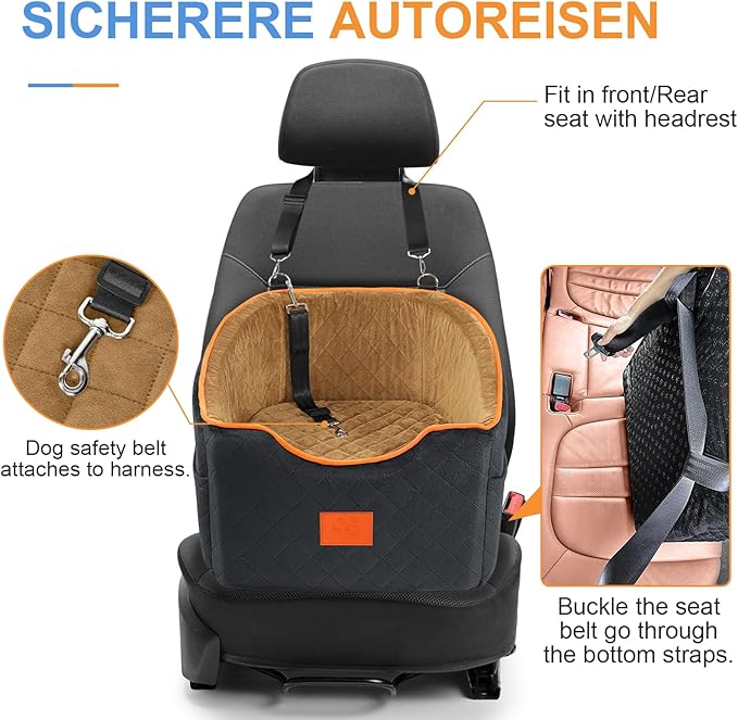Dog Car Seat for Small Dogs, Memory Foam Booster Dog Seat for Dogs up to 35 lbs, Elevated Pet Car Seat with Washable Removable Cover, Storage Pockets-PawvioPets