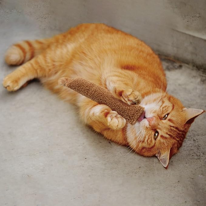 2 Pack Natural Interactive Catnip & Silvervine Cat Kicker with Tail, Bite Resistant Chew Toy, Crinkle Kicker, Accessories for Indoor Cat, Sherpa Material-PawvioPets