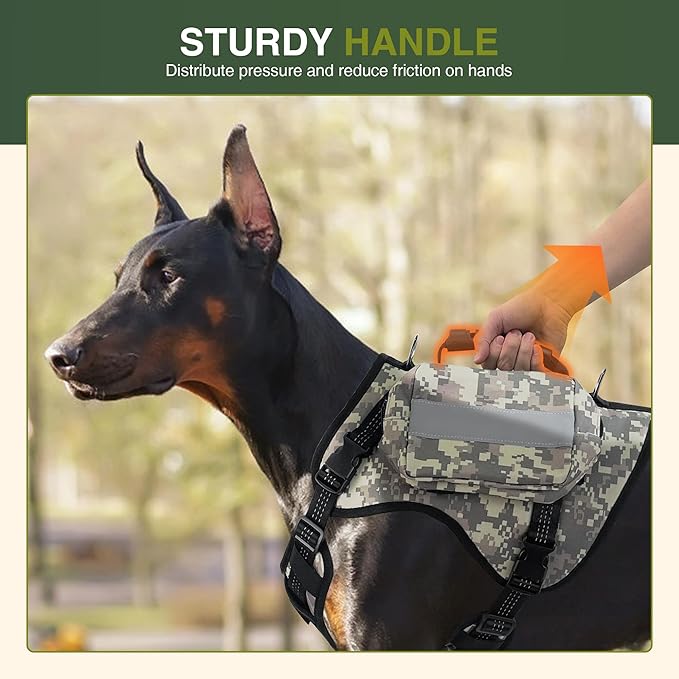Dog Tactical Harness with Reflective Design, Breathable and Adjustable Tactical Dog Vest, No Choke Harness, Military Grade Gear for Training, Hunting, Outdoor Adventures, Camouflage S-PawvioPets