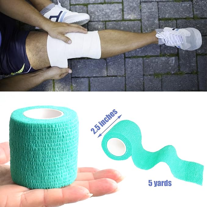 9 Pack 2" x 5 Yards Self Adhesive Bandage Wrap Self Stick Wrap for Ankle, Wrist, Finger, Sports, Breathable Cohesive Vet Tape for Pets (Middle Green)-PawvioPets