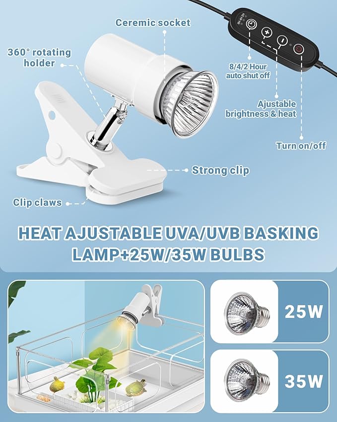 GOZILLA Small Turtle Tank Kit(Tank+Lamp+Filter), Acrylic Turtle Starter Kit with Adjustable Lamp, Reptile Habitat and Terrarium with Multi-Functional Areas for Small Reptiles. (White Kit)-PawvioPets