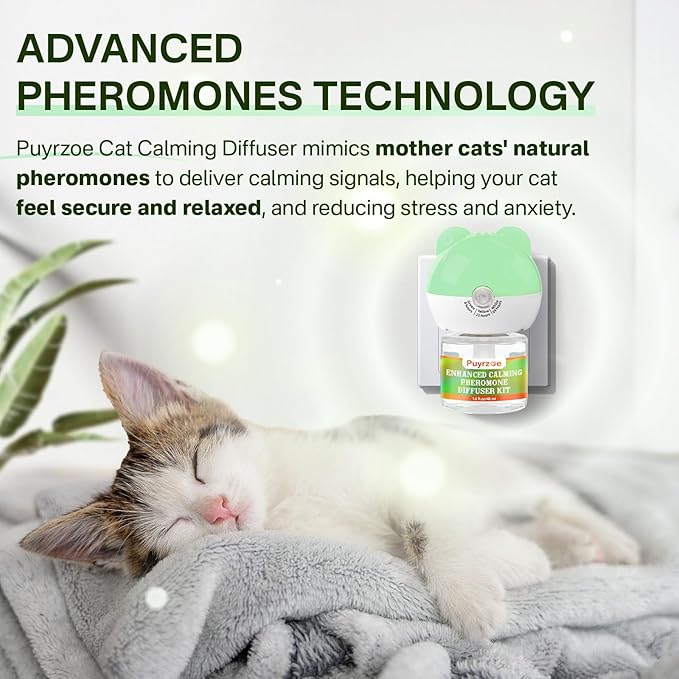 Cat 6-in-1 Calming Diffuser + Multivitamin 500 Chews for Cats – Stress Relief, Immune, Skin & Coat, Digestion, Brain & Bone Health for All Cats, 2 Diffusers + 4 Refills-PawvioPets