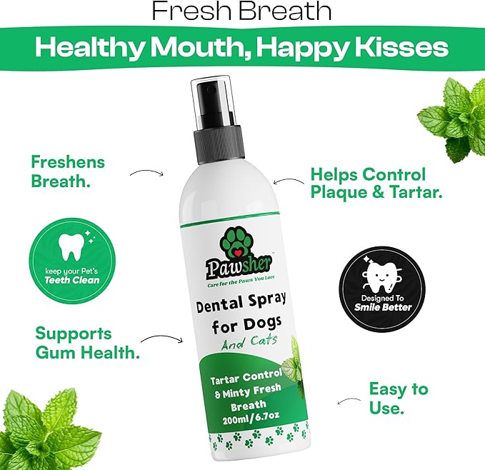 Dog Breath Freshener, Helps Promote Gum Health, Cats & Dogs Plaque and Tartar Remover, Instant Fresh Breath for Dogs & Cats, 6.7 oz-PawvioPets