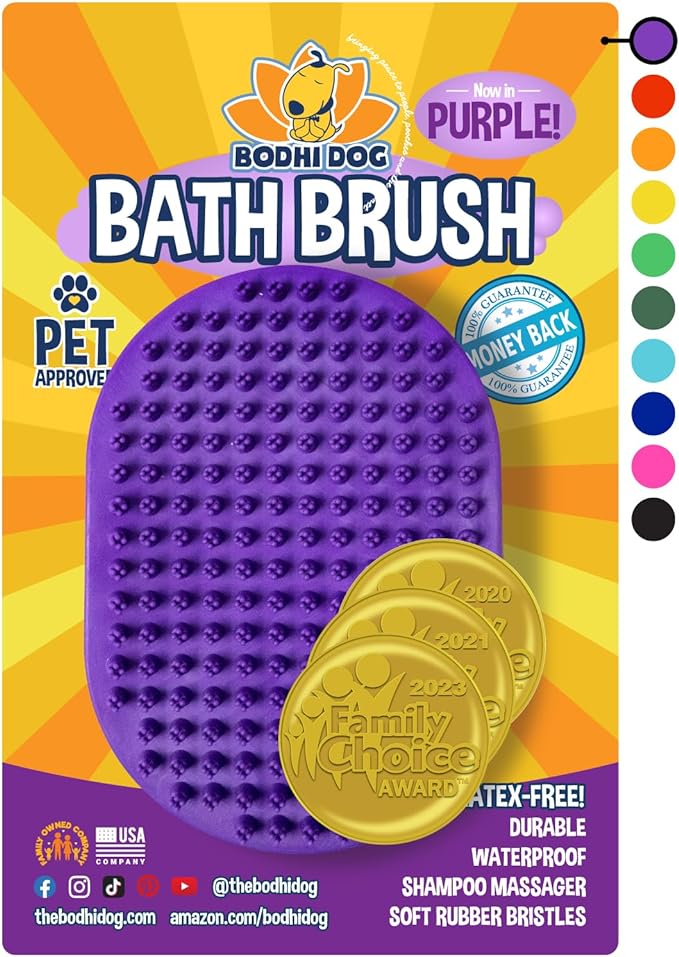 Bodhi Dog Shampoo Brush - Pet Grooming & Bath Supplies for Dogs and Cats - Bath Brush for Long & Short Hair - Premium Scrubber for Shower, Bathing & Massage (One Pack, Purple)-PawvioPets