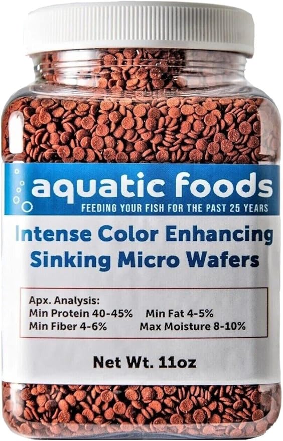 Aquatic Foods Inc. Wafers 3.5mm - 1/8" Intense Color Enhancing Sinking Micro Wafers for All Tropical Fish, Cichlids, Catfish, Plecos, All Bottom Fish, Shrimp, Snails, Crabs, …11oz Small Jar-PawvioPets
