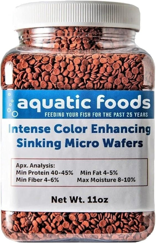 Aquatic Foods Inc. Wafers 3.5mm - 1/8" Intense Color Enhancing Sinking Micro Wafers for All Tropical Fish, Cichlids, Catfish, Plecos, All Bottom Fish, Shrimp, Snails, Crabs, …11oz Small Jar-PawvioPets