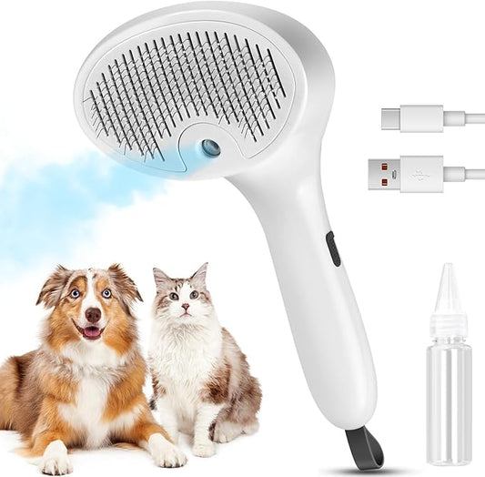 3 In 1 Cat Brush, Anti-Static Dog Brush One-click Self-cleaning Comb for Furry Pet, Rechargeable USB Cat Steam Brush for Shedding, Horse and Dog-PawvioPets