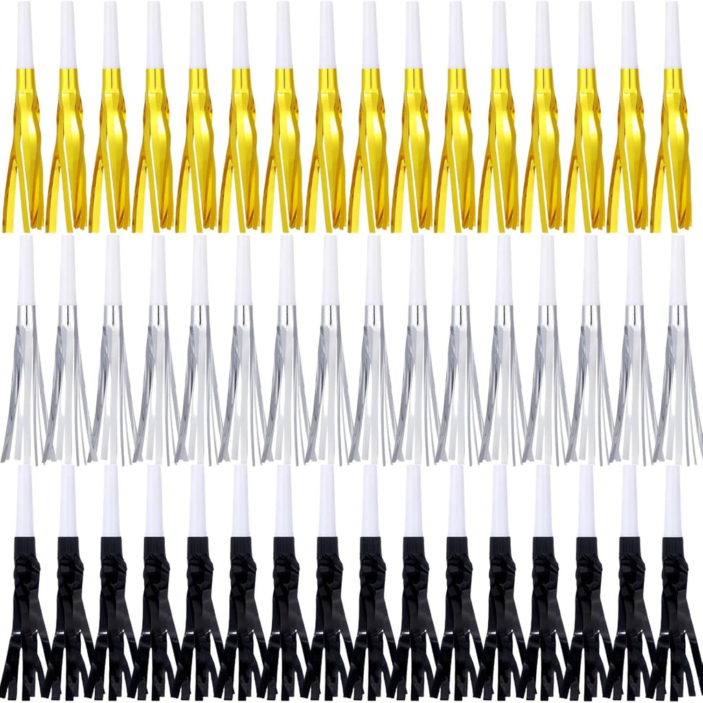 Metallic Fringed Noise Makers, for Noise Makers Party Favors, New Year Party, Baby Shower, Kids Birthday, 48 Pcs, Gold, Silver, Black