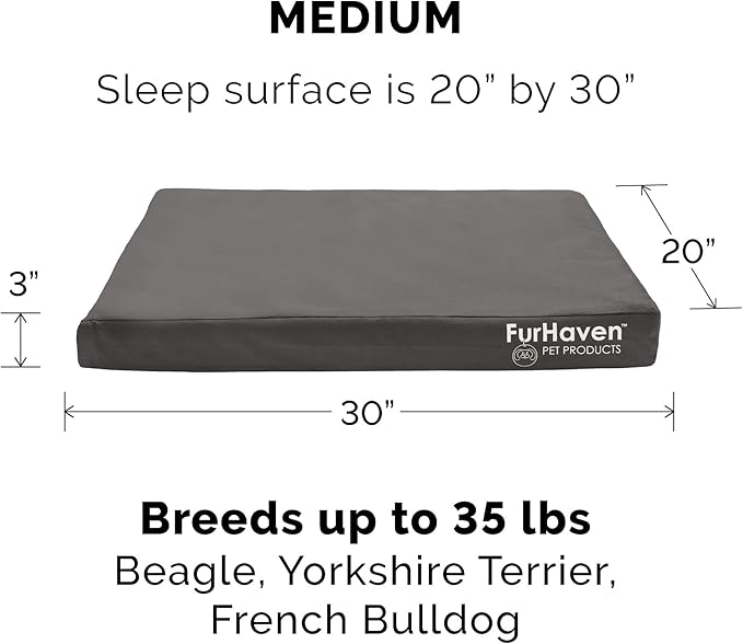 Furhaven Water-Resistant Cooling Gel Dog Bed for Medium/Small Dogs w/ Removable Washable Cover, For Dogs Up to 35 lbs - Indoor/Outdoor Logo Print Oxford Polycanvas Mattress - Stone Gray, Medium-PawvioPets