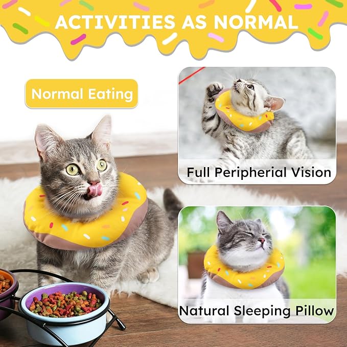 Cat Cone Collar Soft, Waterproof Cat Recovery Collars Spay Cones to Stop Licking Cute Donut E Collar After Surgery Anti-Lick Wound Healing Safety Elizabethan Collar for Kittens (Donut Yellow, Small)-PawvioPets