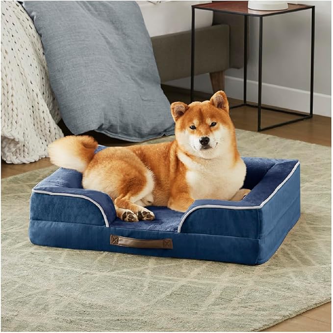 Friends Forever Orthopedic Dog Bed for Medium Dogs, Waterproof Memory Foam Dog Sofa Bed M with Removable Washable Cover, Ally Navy, 28x23x6.5-PawvioPets