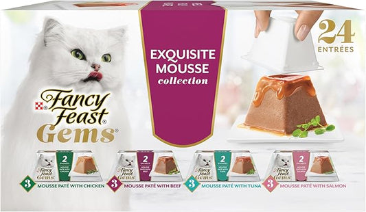 Fancy Feast Gems Pate Cat Food Mousse and a Halo of Savory Gravy Wet Cat Food Variety Pack - (Pack of 12) 4 oz. Boxes-PawvioPets
