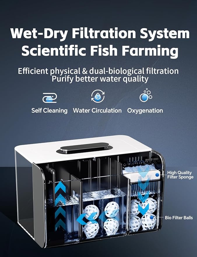 Betta Fish Tank, 2.5 Gallon Aquarium Kit with Filter, Light, Self Cleaning, Oxygenation, Small All in One Starter Fish Tank for Goldfish, Guppy, Shrimp, Desktop, Acrylic-PawvioPets