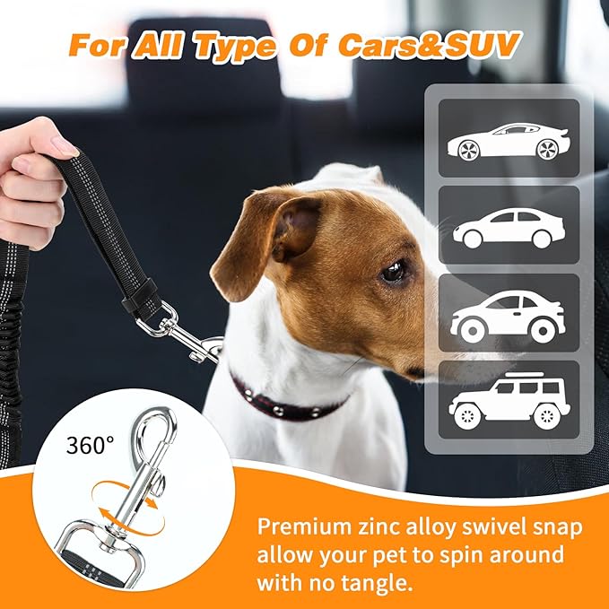 BWOGUE Double Dog Cat Seat Belts, Car Headrest Restraint Adjustable Travel Leash,Safety Elastic Leads Splitter Connect Vehicle Seatbelt Harness for 2 Dogs-PawvioPets