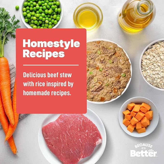 Because it's Better Entrée Complete Meal, Beef Stew with Veggies, Human Grade Wet Dog Food, 10 oz Pouches, 6 Count-PawvioPets