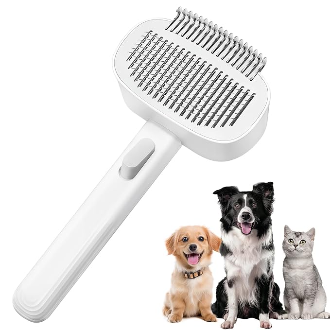 2-in-1 Deshedding Brush & Dematting Comb for Cats, Cat Brush for Long Haired Cats, Effectively Removes Matted Fur & Tangles, White-PawvioPets