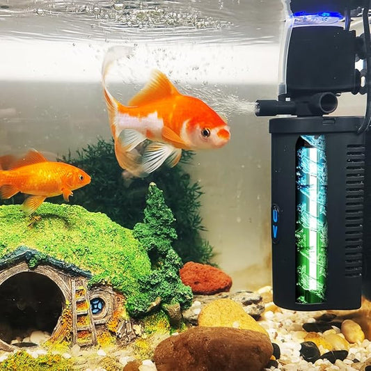 Aquarium Filter for 10-45 Gallon Tank, U-V Fish Tank Green Clean Machine Submersible Powerful Pump Canister Filter 158GPH for Pond Turtle Tank Saltwater Freshwater Crystal Clear Green Killing-PawvioPets