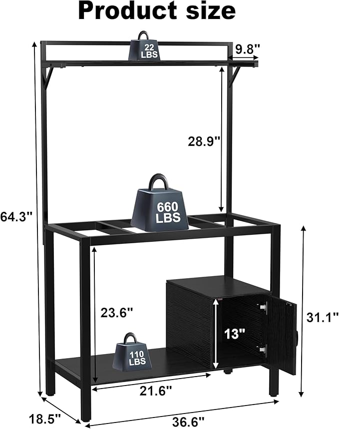 GDLF 40-50 Gallon Fish Tank Stand with Plant Shelf Metal Aquarium Stand with Cubby Storage 36.6" x 18.5" Tabletop fits Aquarium,Turtle Tank,or Reptile Terrariums-PawvioPets