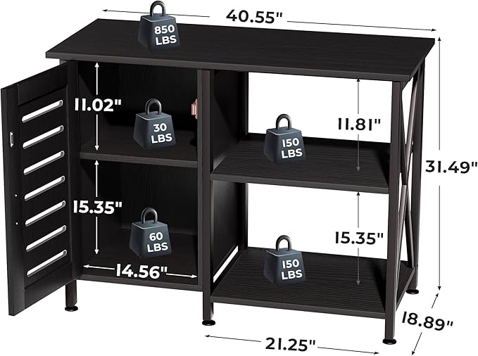 40-50 Gallon Fish Tank Stand, Aquarium Stand with Cabinet Accessories Storage, Heavy Duty Metal Frame, 40.55" L*18.89" W Tabletop, 850LBS Capacity, Black PG02YGB-PawvioPets