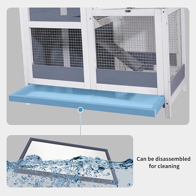 2-Story Guinea Pig Cages Wooden Indoor Rabbit Hutch Hamster Cage with Openable Roofs, Removable Tray and Wide Ramp, Small Animal Habitats for Hamsters, Guinea Pig, Ferrets, Hedgehog-PawvioPets