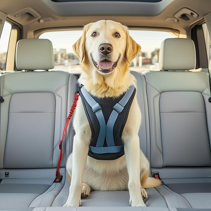 3 Pack Thickened Dog Seat Belt Adjustable Dog Car Seatbelts for Vehicle Nylon Pet Safety Seat Belt with Elastic Bungee Buffer Durable Car Harness for Dogs,Red-PawvioPets