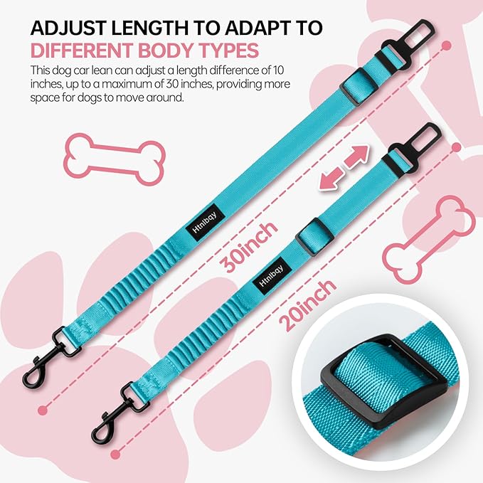 3 Pack Thickened Adjustable Dog Car Harness, Retractable Dog Car Harness Adjustable Dog Seat Belt for Car, Dog Car Leash Made of Thickened Nylon Material and Reinforced Metal Hook, Light Blue-PawvioPets