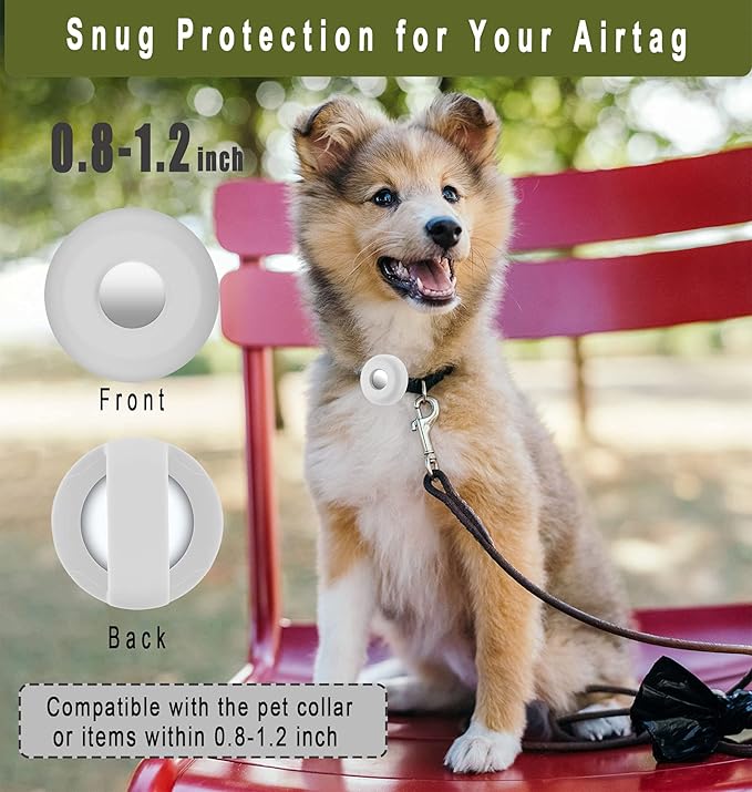 Airtag Holder for Dog Collar, Cibaabo Silicone Air Tag Case Cover Compatible with Apple Airtags for 0.8-1.2inch Cat Pet Collar Harness Loop-PawvioPets