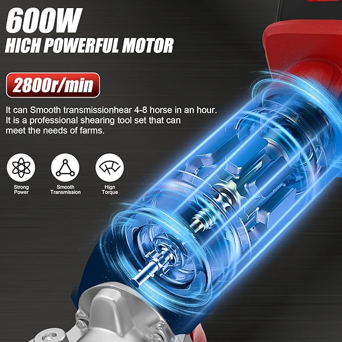 Cordless Horse Clippers,500W Heavy Duty Horse Grooming Clippers with 2 PCS Rechargeable 3000mAH Lithium Battery,6 Speed Professional Horse Grooming Kit for Thick Coat Animals-PawvioPets