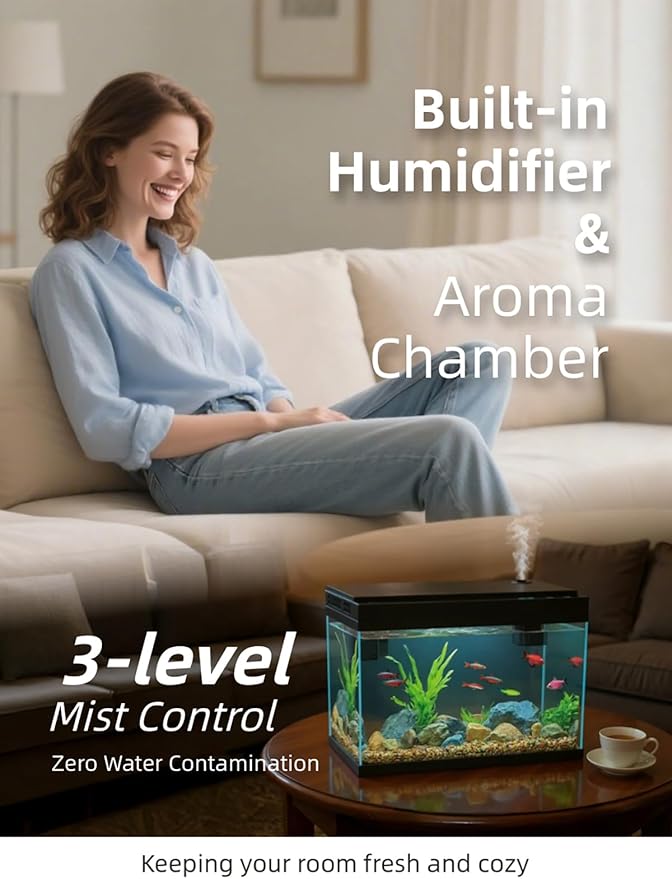 BARKBUDDY Fish Tank 2.5 Gallon Aquarium Kit, Self Cleaning Fish Tank, 7-Color Light 3-in-1 Quiet Pump Betta Fish Tank, Gold Fish Aquarium Starter Kit with Filter for Home, Office Corner-PawvioPets