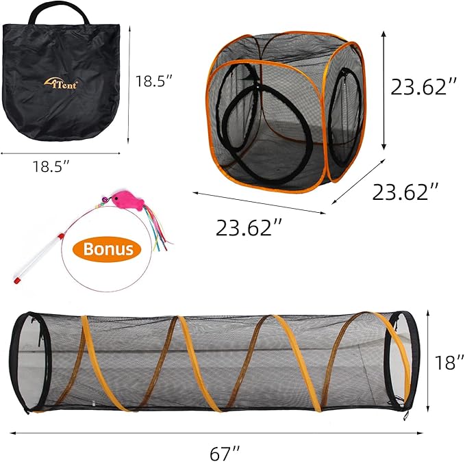 Collapsible Cat Play Tunnel + Cube with Three Ways for Indoor and Outdoor, Cat Enclosure, Tunnel and Tent Connection-PawvioPets