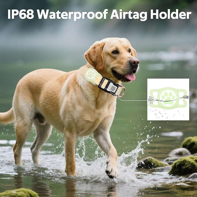 Dog Collar with Waterproof AirTag Holder & Anti-Lost QR Code, Cute Bling Warpping Adjustable Width for Small Medium Large Pet (Yellow, M)-PawvioPets