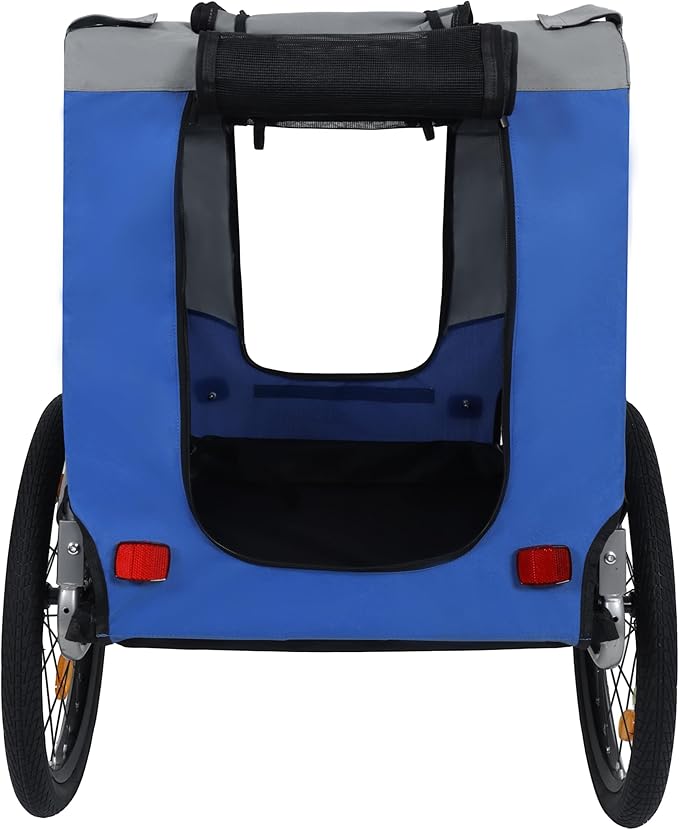 Blue-Grey Large Folding Bike Trailer for Dogs – Heavy-Duty Steel Frame, 66LB Capacity Pet Carrier for All-Terrain Cycling, Jogging & Camping Adventures!-PawvioPets