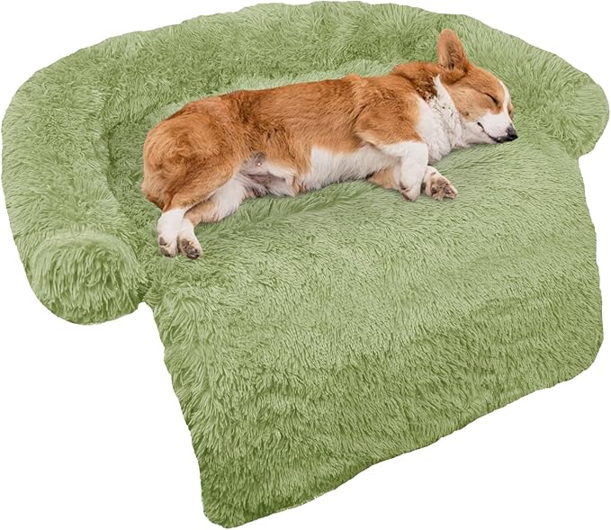 GGIB Calming Dog Bed Fluffy Plush Dog Mat for Furniture Protector with Removable Washable Cover for Large Medium Small Dogs and Cats (Medium, Grass Green)-PawvioPets