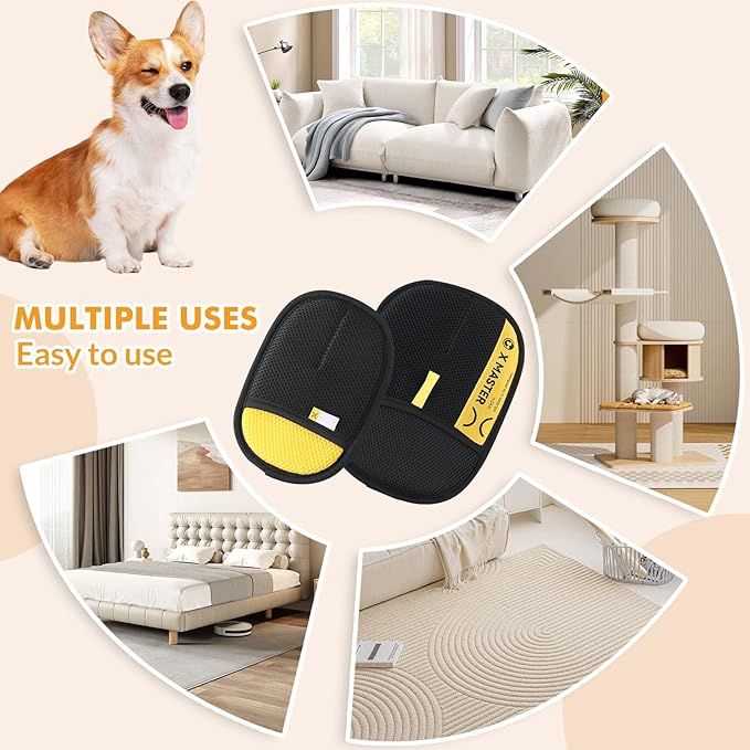 3Pcs Pet Hair Removal Glove for Cats & Dogs, Efficient Grooming Gloves for Pet Hair, Cat Grooming Gloves for Hair Removal, Magic Pet Grooming Glove for Couch, Furniture, Carpet, Curtain (2L1S)-PawvioPets