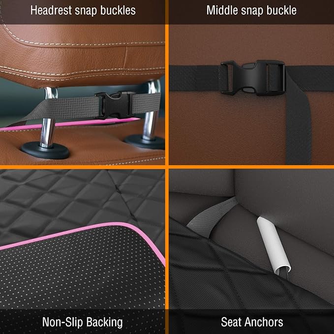 Active Pets Dog Car Seat Cover, Waterproof Front Seat Protector for SUV Truck Sedan, Pet Safety Travel Comfort System with Universal Fit, Pink-PawvioPets