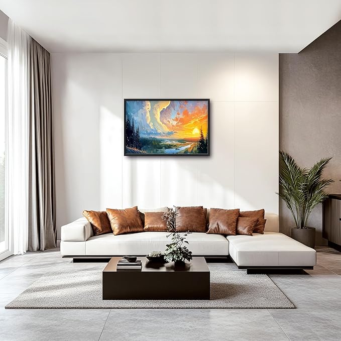 Framed Large Sunrise Wall Art for Living Room, Oversized Sunrise Wall Decor Forest Lake Landscape Canvas Print Natural Picture Home Decoration for Bedroom Living Room Office 36"x24"-PawvioPets